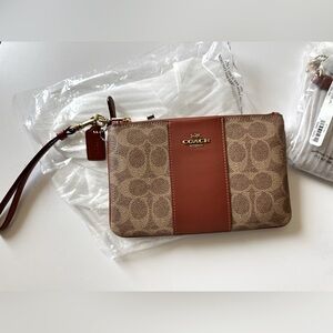 Coach Wristlet Brand New Rust Brown Small Cute Logo Print Authentic